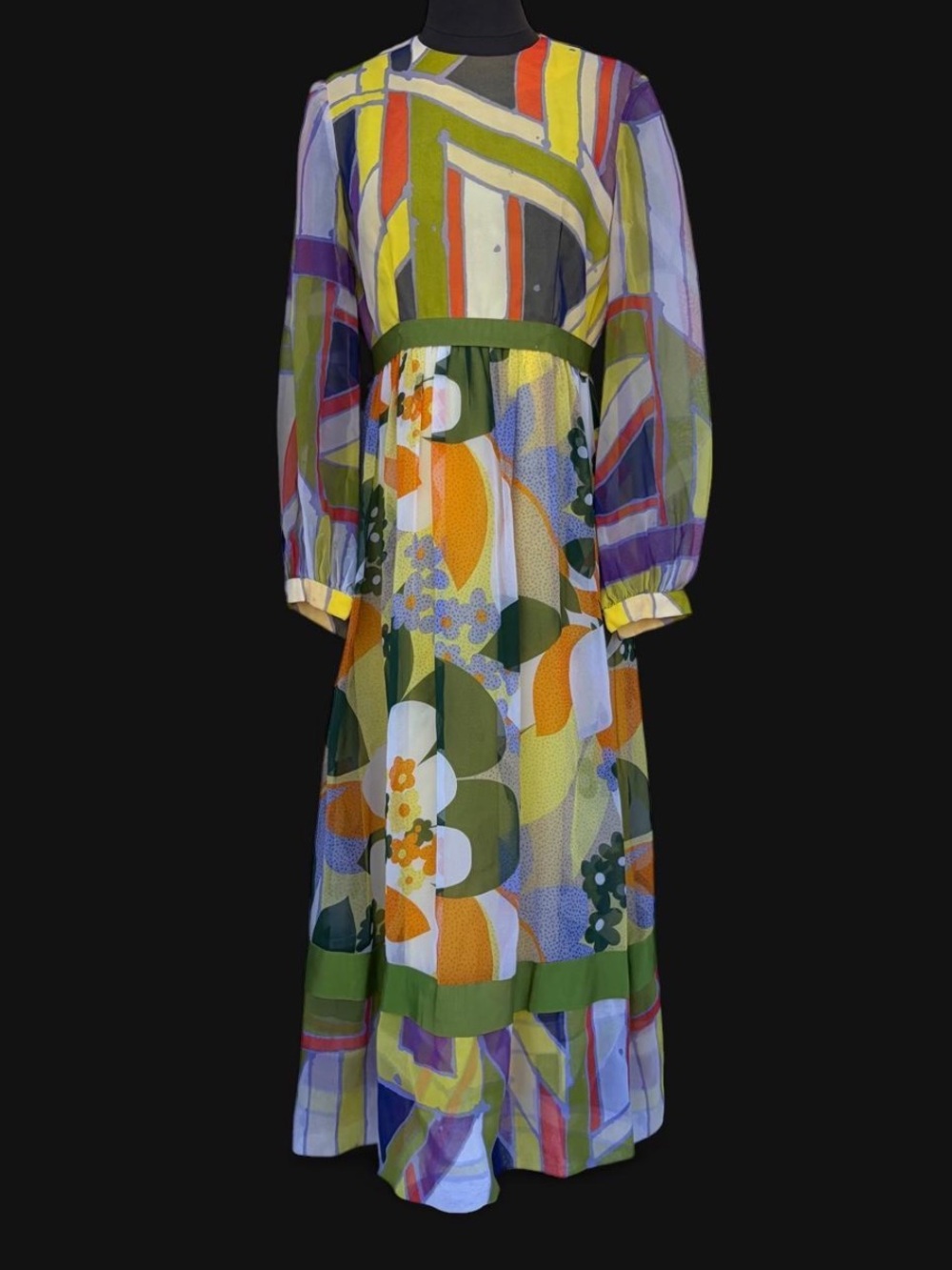 Vintage 60s 70s Rodrigues Floral Maxi Dress, Mod Retro Party Dress